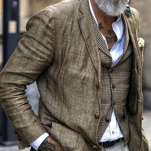 Men's Vintage Cotton And Linen Three-Button Casual Blazer