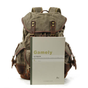 Herren-Rucksack aus Vintage-Canvas-Nähten und Leder mit mehreren Taschen