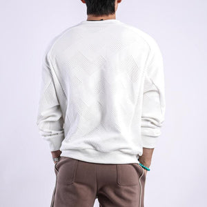 Men's Solid Color Textured Round Neck Long Sleeve T-shirt