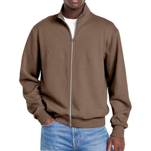 Einfarbige Sweatshirtjacke für Herren mit Reißverschluss und Stehkragen und langen Ärmeln