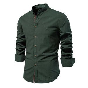 Men's Cotton And Linen Casual Solid Color Long-sleeved Shirt