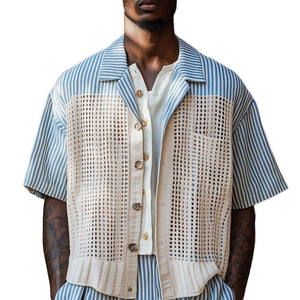 Men's Woven Hollow Stitching Short Sleeve Shirt