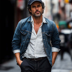 Men's Vintage Dark Blue Washed Denim Jacket