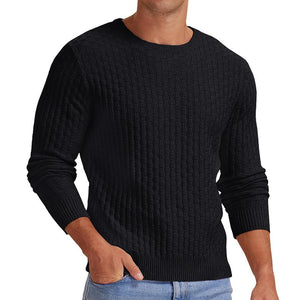 Men's Waffle Solid Color Crew Neck Pullover Knit Sweater