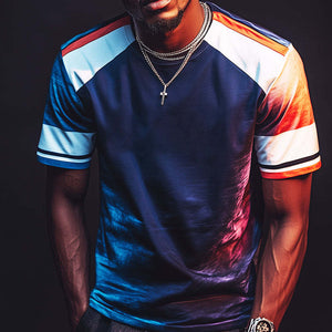 Herren Retro Casual Kontrastfarben Nähte Rundhals Kurzarm T-Shirt