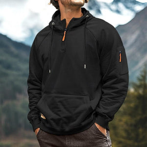 Lässiges Herren-Kapuzensweatshirt mit halbem Reißverschluss und mehreren Taschen