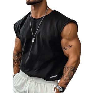 Einfarbiges Outdoor-Sport-Tanktop mit Rundhalsausschnitt für Herren