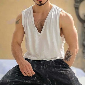 Einfarbiges Tanktop aus Baumwolle mit V-Ausschnitt für Herren