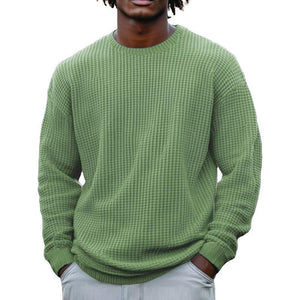Einfarbiges, langärmliges Sweatshirt mit Waffelmuster und Rundhalsausschnitt für Herren