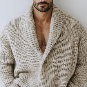 Men's Fashion Oversize Style Solid Color Lapel Long Sleeve Casual Knit Sweater