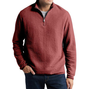 Men's Casual Solid Color Plaid Jacquard Loose Pullover Sweatshirt