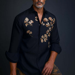 Men's Spring Embroidered Long Sleeve Business Casual Shirt