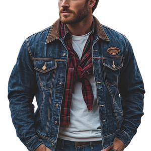 Men's Vintage Dark Blue Washed Denim Jacket