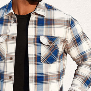 Men's Spring And Autumn Basic Lapel Plaid Long Sleeve Shirt