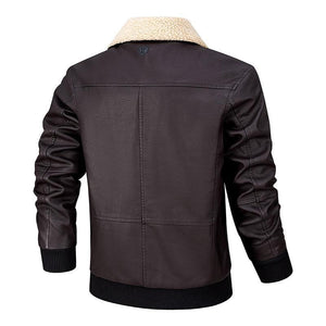 Men's Casual Plush Lapel Leather Jacket
