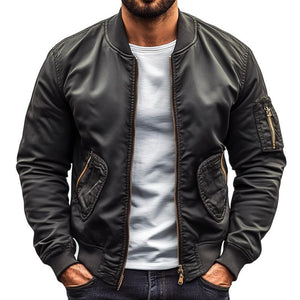 Men's Classy Solid Color Multi-pocket Zipper Baseball Jacket