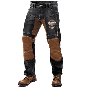 Herren Motorradhose Outdoor Vintage Washed Cotton Washed Hose mit Reißverschlusstasche