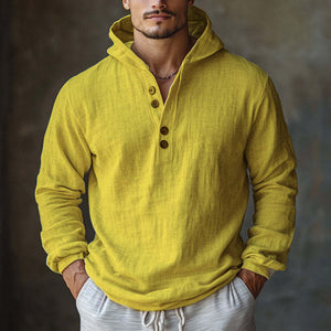 Men's Skin-friendly Off-White Cotton And Linen Long-sleeved Hoodie