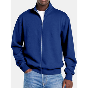 Einfarbige Sweatshirtjacke für Herren mit Reißverschluss und Stehkragen und langen Ärmeln