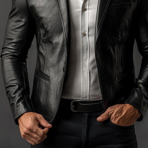 Men's Classic Vintage Slim Fit Leather Blazer
