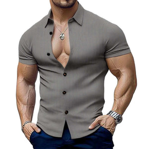 Men's Summer Business Textured Short Sleeve Slim Shirt