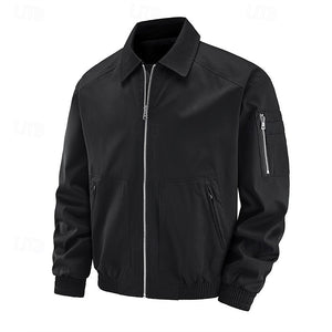 Herren Leichte Jacke Bomberjacke Freizeitjacke Alltag Urlaub Wasserdicht Tasche Frühling & Herbst Einfarbig Modisch Klassisch Revers Standard Schwarz Weiß Königsblau Lila Kaffee Jacke