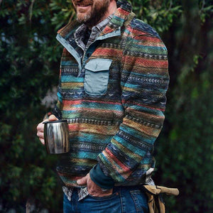 Herren Retro Casual Color Striped Flanell Stehkragen Sweatshirt