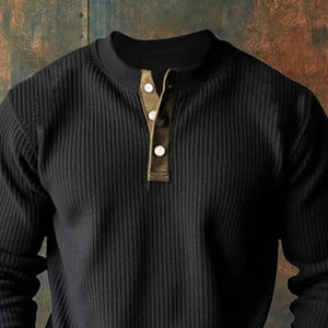 Lässiges Langarm-Sweatshirt mit Henley-Kragen und Farbblock für Herren