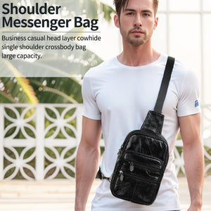 Herren Vintage Casual Leder Reißverschluss Umhängetasche Messenger Bag