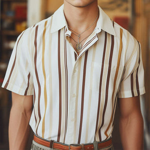 Men's Stylish Retro Short Sleeve Striped Shirt