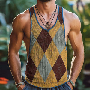 Herren-Tanktop mit Rundhalsausschnitt und Vintage-Diamantmuster
