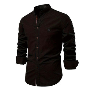 Men's Cotton And Linen Casual Solid Color Long-sleeved Shirt