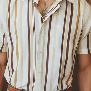 Men's Stylish Retro Short Sleeve Striped Shirt
