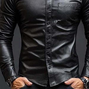 Klassisches, lässiges Slim Fit-Langarmhemd aus Leder für Herren