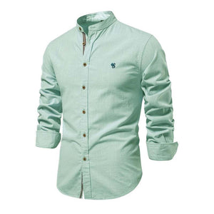 Men's Cotton And Linen Casual Solid Color Long-sleeved Shirt