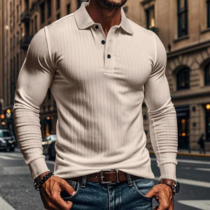 Lässiges elastisches Langarm-POLO-Shirt für Herren