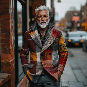 Men's Retro Casual Tweed Plaid Ethnic Style Printed Jacket
