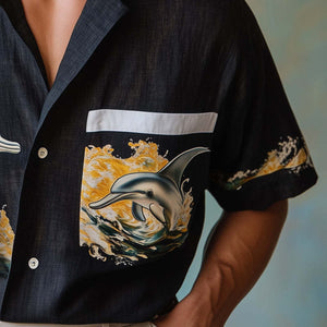 Kurzarmhemd für Herren mit Umweltschützer-Delfin-Print