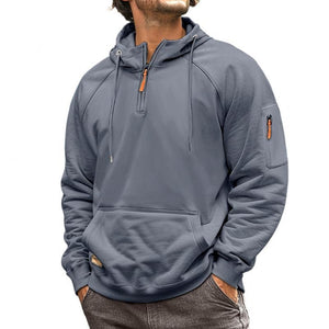 Lässiges Herren-Kapuzensweatshirt mit halbem Reißverschluss und mehreren Taschen