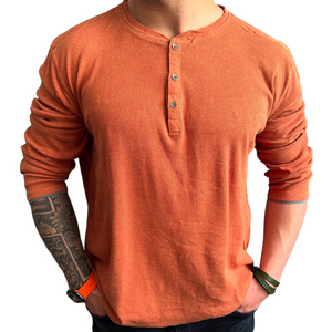 Men's Retro Casual Solid Color Henley Neck Long Sleeve T-Shirt