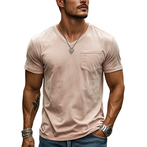 Herren Frühling und Sommer Mode Casual Wildleder Slim Kurzarm T-Shirt