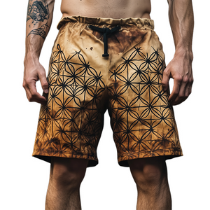 Men's Vintage Casual Flower Of Life Print Drawstring Shorts