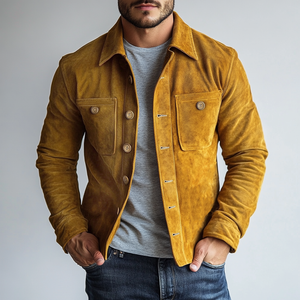 Men's Vintage Suede Chest Pocket Single Breasted Jacket