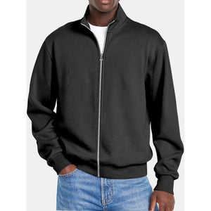 Einfarbige Sweatshirtjacke für Herren mit Reißverschluss und Stehkragen und langen Ärmeln