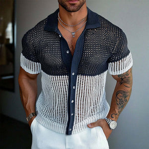 Men's Contrast Mesh Contrast Knit Short Sleeve Shirt