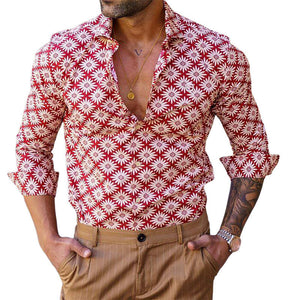 Men's Summer Brightly Printed Casual Long Sleeve Shirt