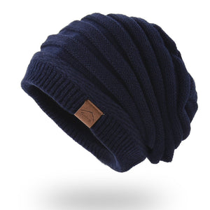 Strickmütze mit Lederetikett, warme Mütze für Damen und Herren