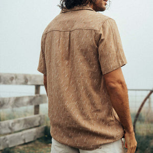 Men's Classic Casual Cuban Collar Cotton And Linen Short Sleeve Shirt