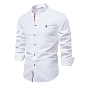 Men's Cotton And Linen Casual Solid Color Long-sleeved Shirt