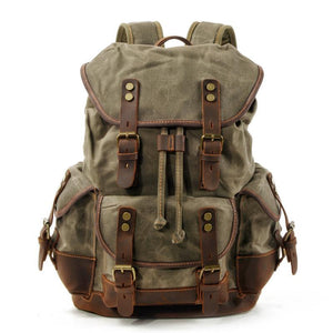Herren-Rucksack aus Vintage-Canvas-Nähten und Leder mit mehreren Taschen